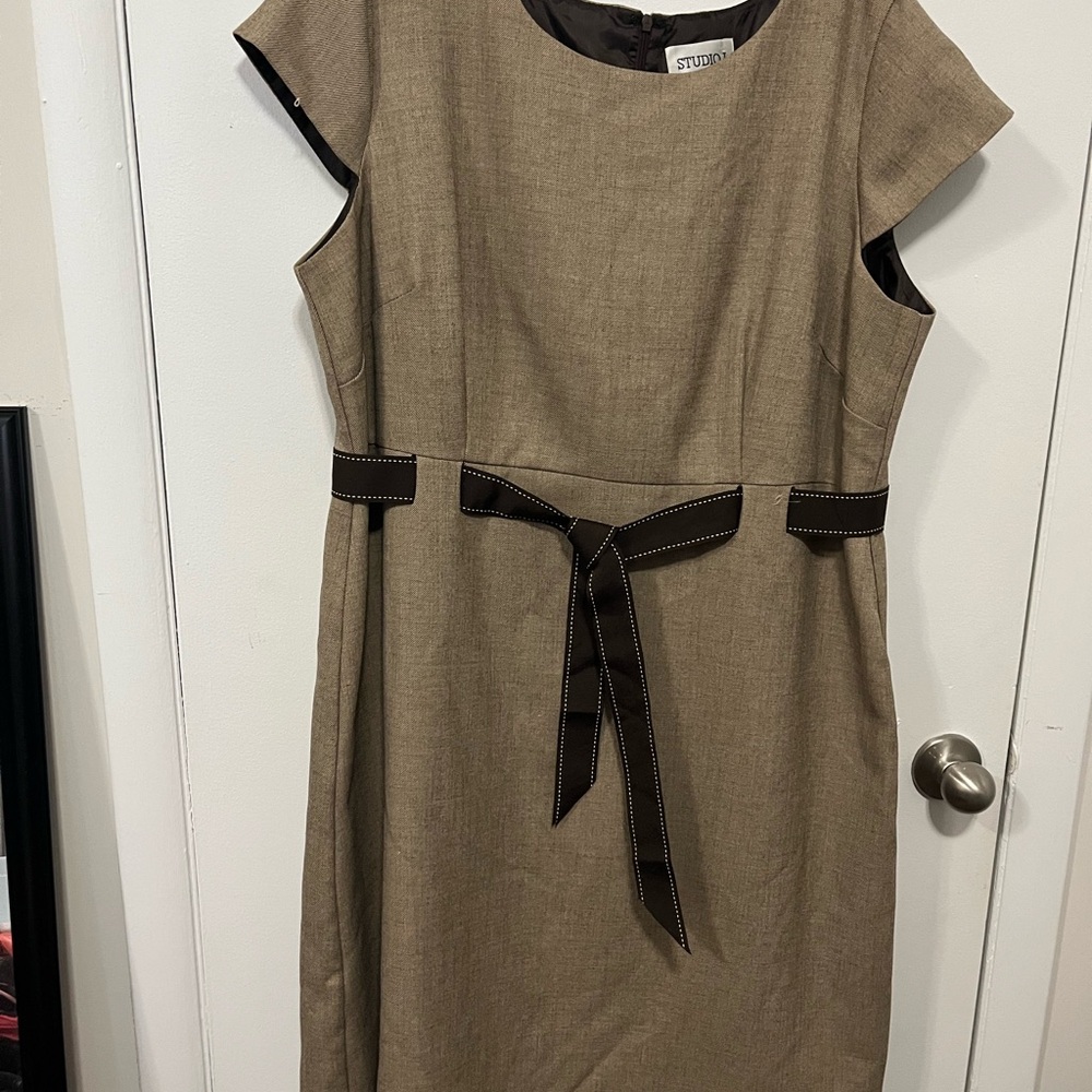 Studio I Tan Midi Dress with Black Contrast Belt